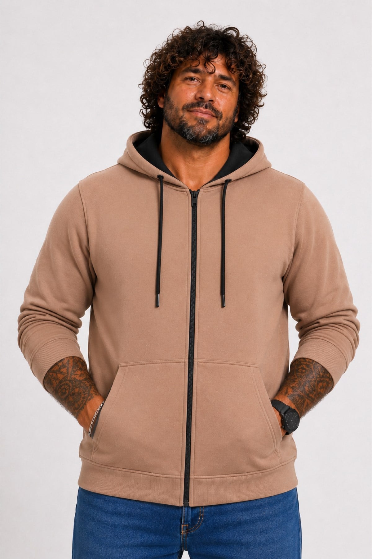 Starbattal Büyük Beden Unisex Kapüşonlu 3ip Sweat 11701 S.KAHVE