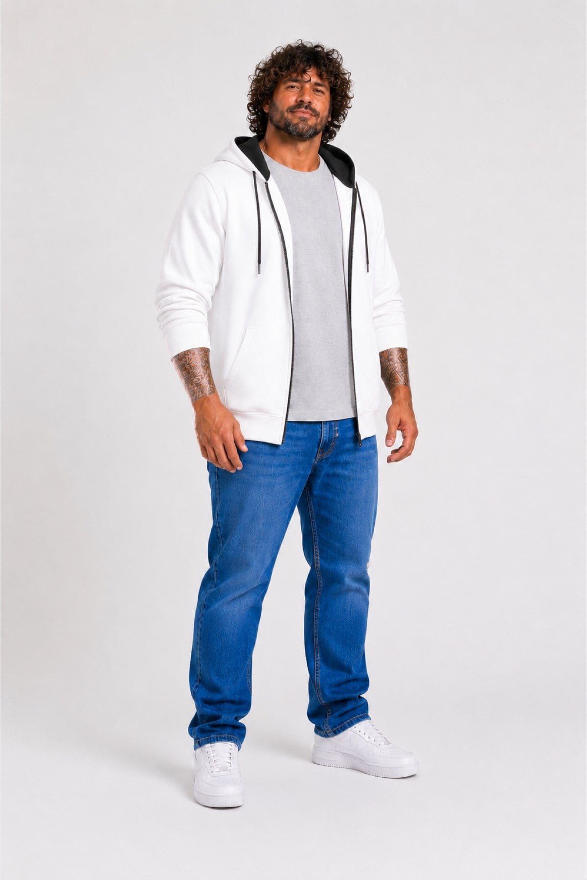 Starbattal Büyük Beden Unisex Kapüşonlu 3ip Sweat 11701 EKRU