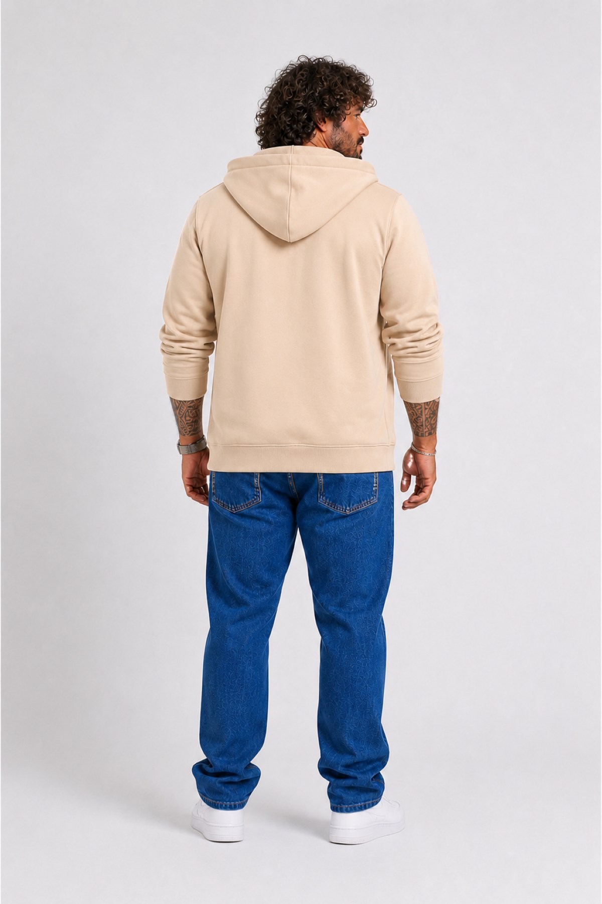 Starbattal Büyük Beden Unisex Kapüşonlu 3ip Sweat 11701 BEJ