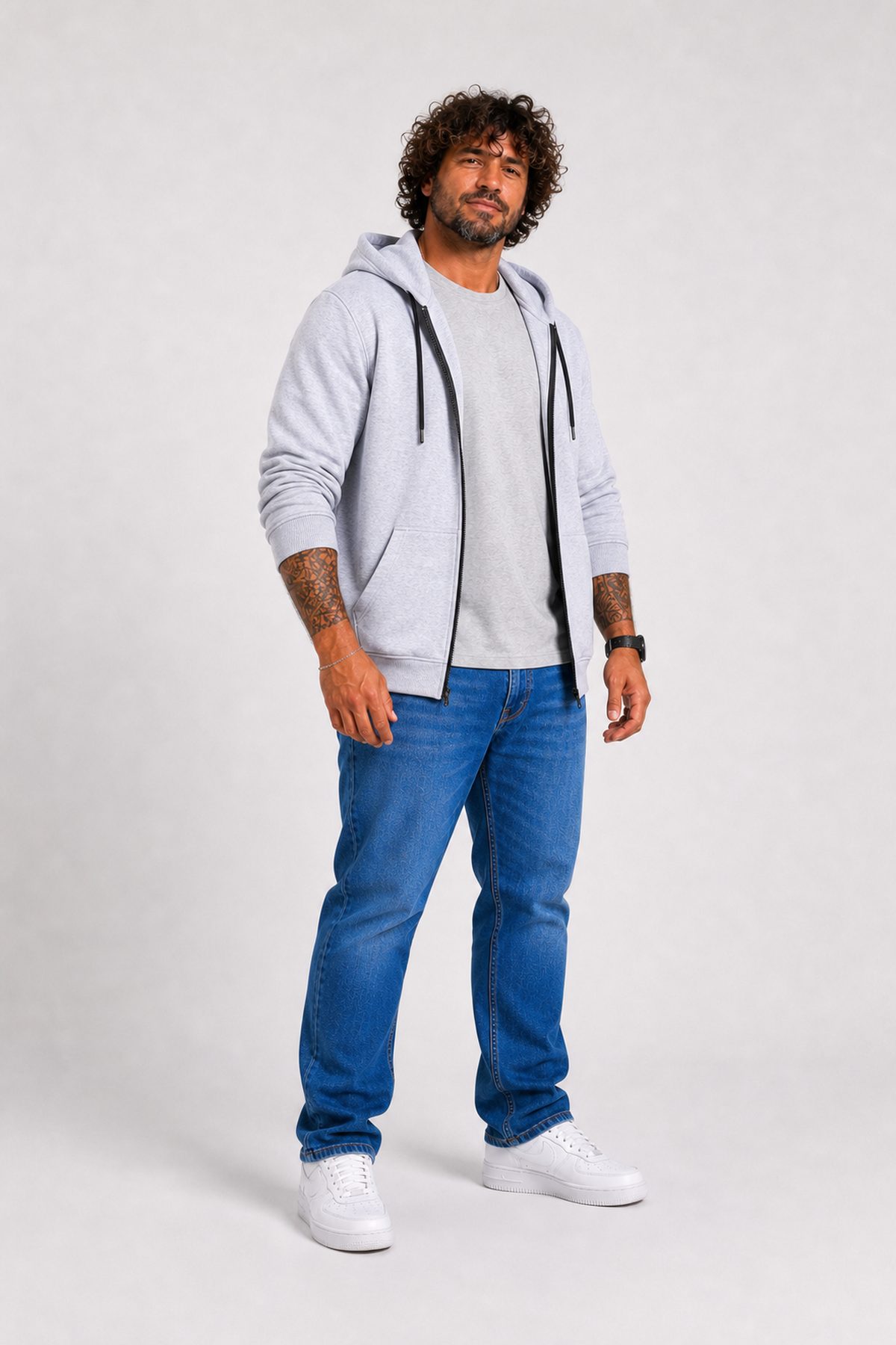Starbattal Büyük Beden Unisex Kapüşonlu 3ip Sweat 11701 GRI MELANJ