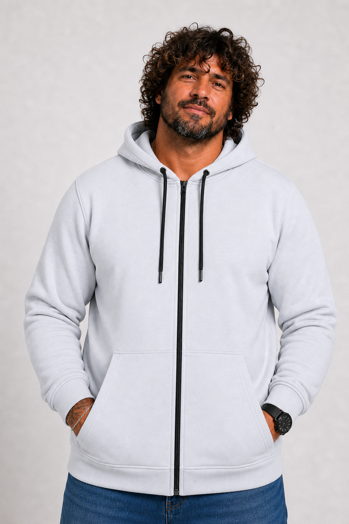 Starbattal Büyük Beden Unisex Kapüşonlu 3ip Sweat 11701 GRI
