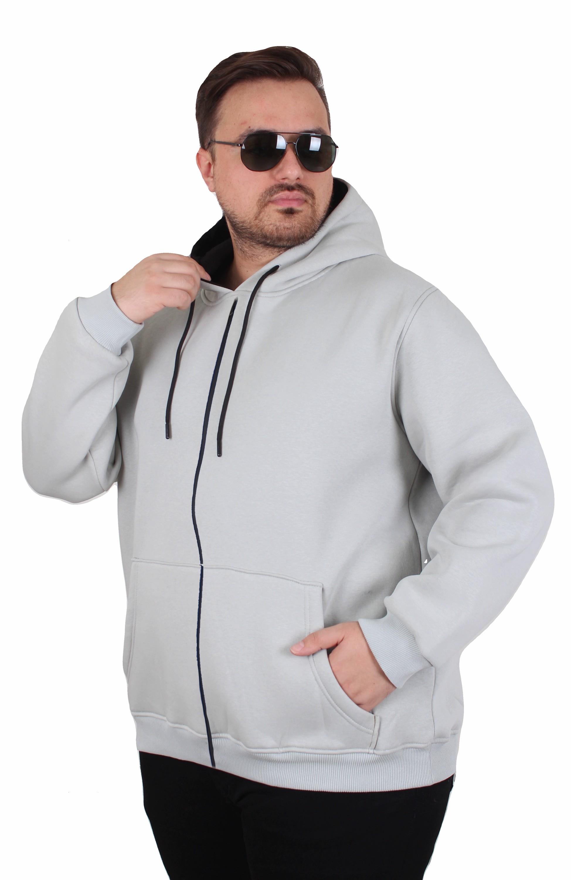 Starbattal Büyük Beden Unisex Kapüşonlu 3ip Sweat 11701 GRI