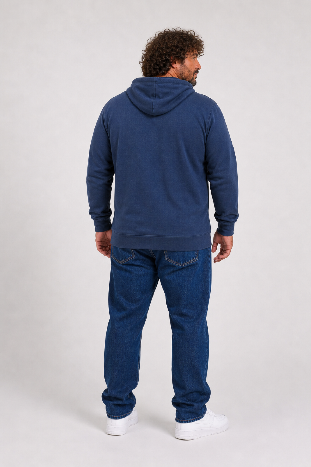 Starbattal Büyük Beden Basic Mevsimlik Fermuarlı Kapüşonlu Sweat 22751 INDIGO