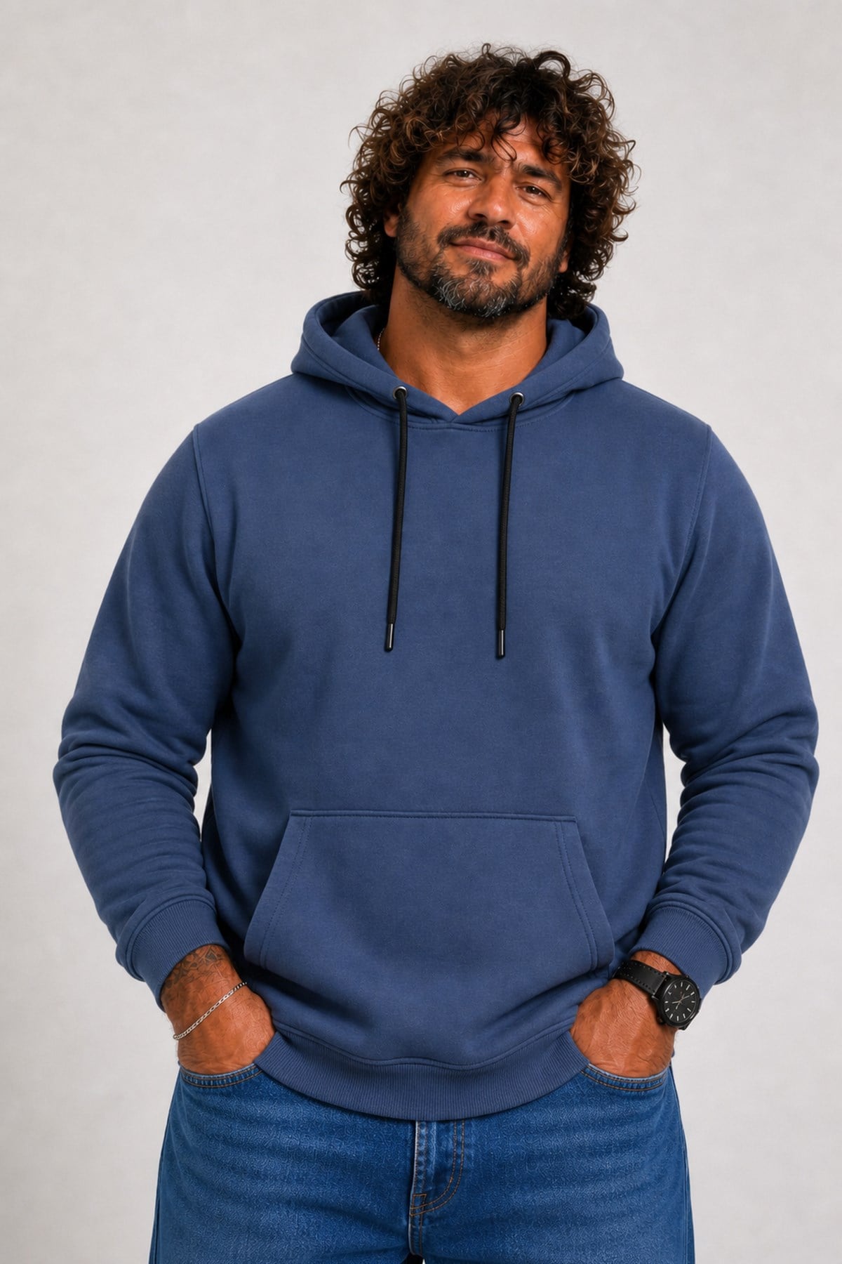 Starbattal Büyük Beden Erkek Basic Sweat Kapüşonlu 11700 INDIGO