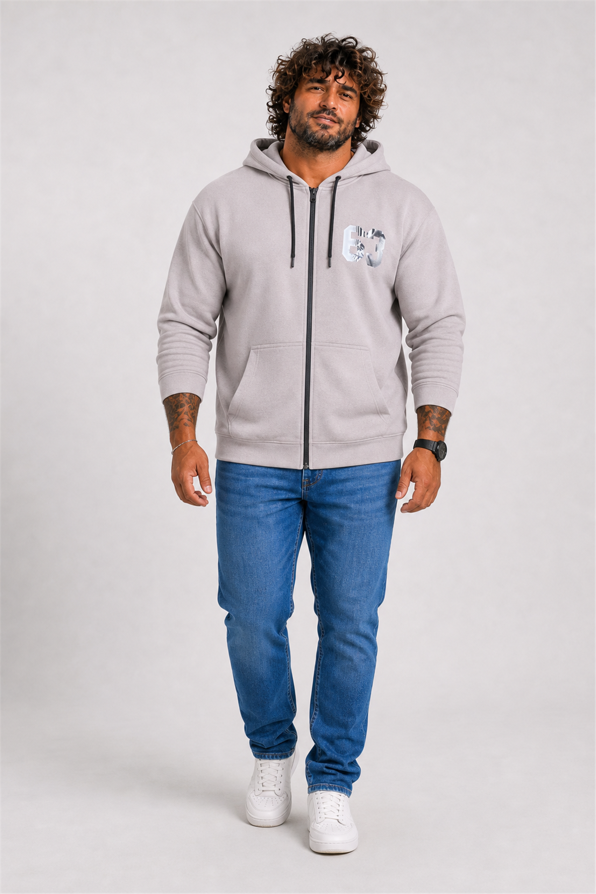 Starbattal Büyük Beden Kapüşonlu Sweat Double Face Sixty Three 25704 BEJ