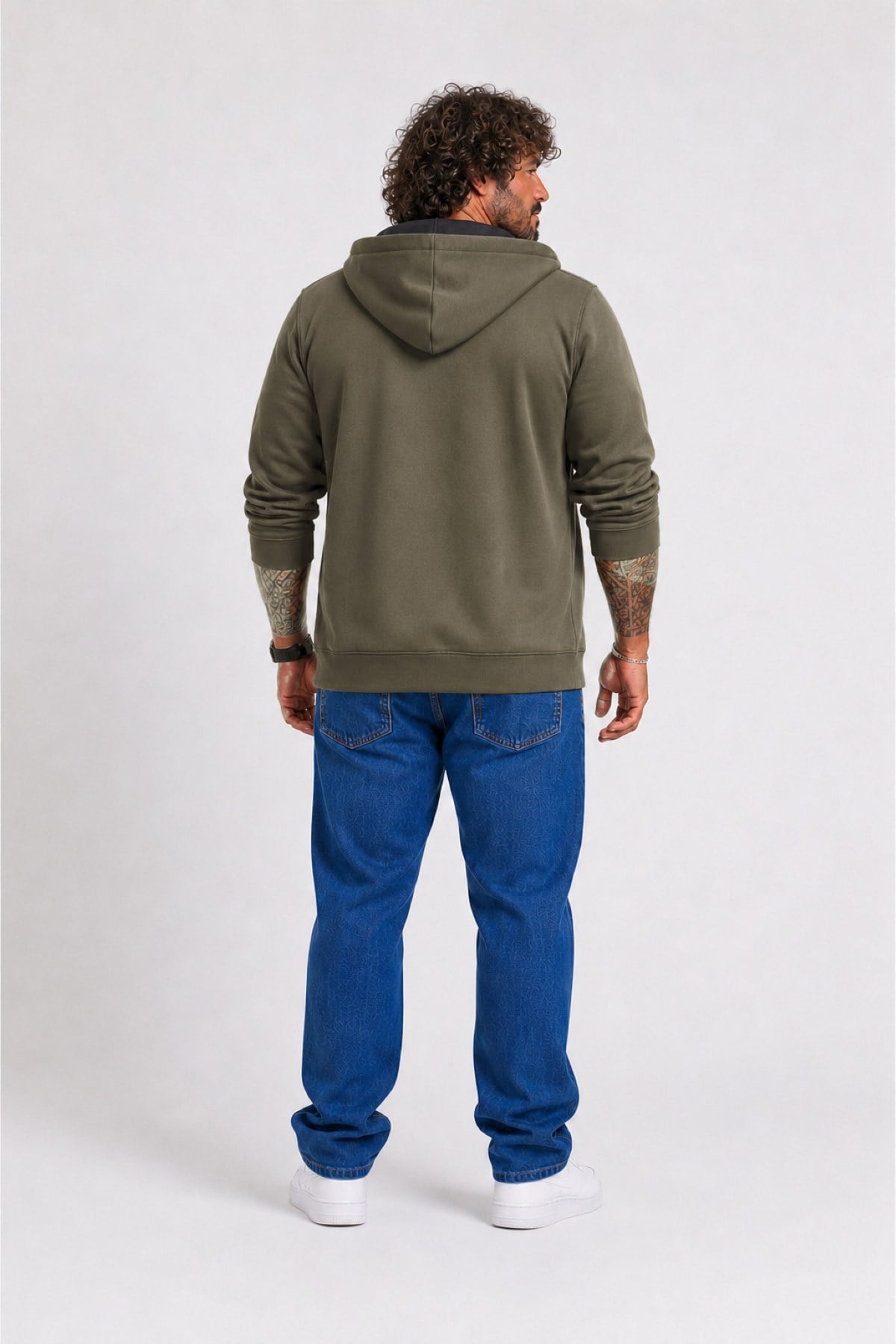 Starbattal Büyük Beden Unisex Kapüşonlu 3ip Sweat 11701 HAKI