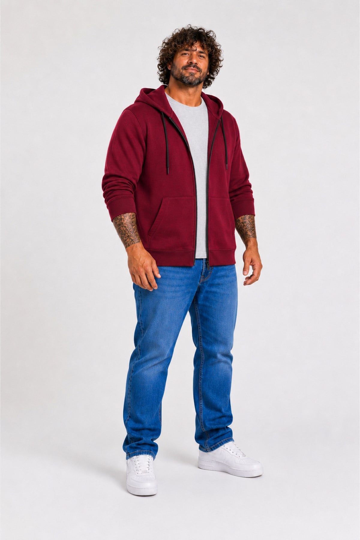 Starbattal Büyük Beden Unisex Kapüşonlu 3ip Sweat 11701 BORDO