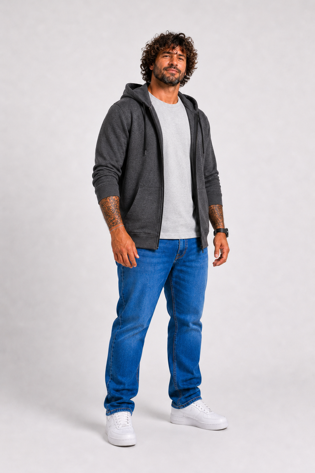 Starbattal Büyük Beden Unisex Kapüşonlu 3ip Sweat 11701 ANTRASİT MELANJ