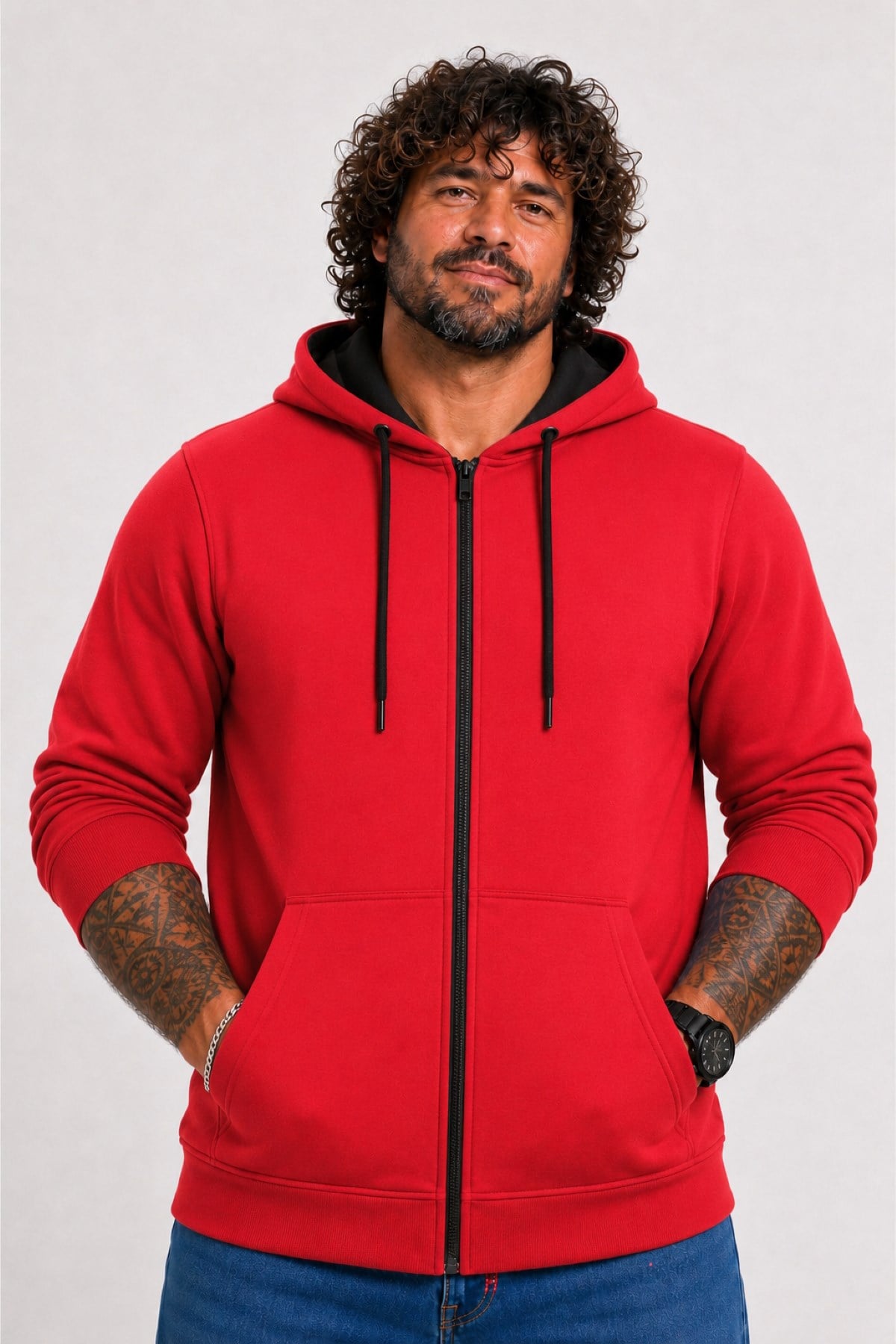 Starbattal Büyük Beden Unisex Kapüşonlu 3ip Sweat 11701 KIRMIZI