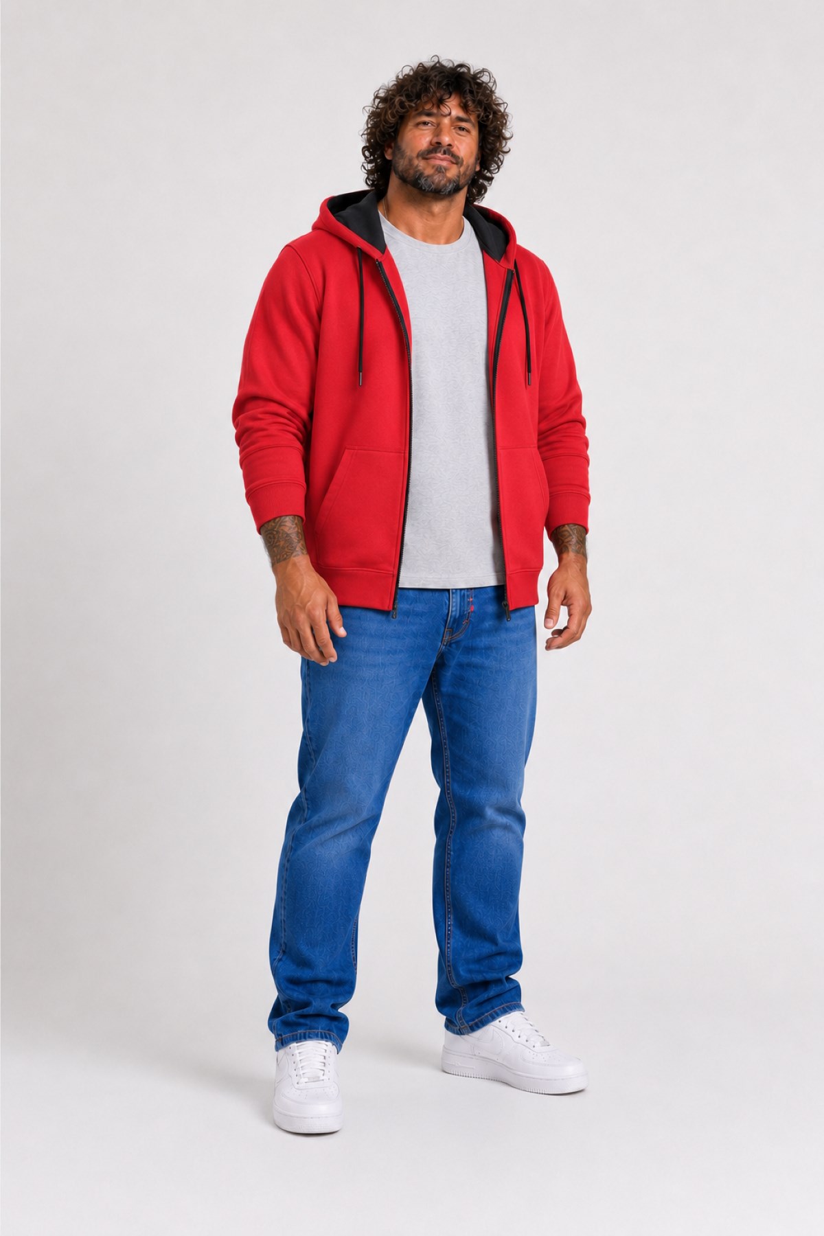 Starbattal Büyük Beden Unisex Kapüşonlu 3ip Sweat 11701 KIRMIZI