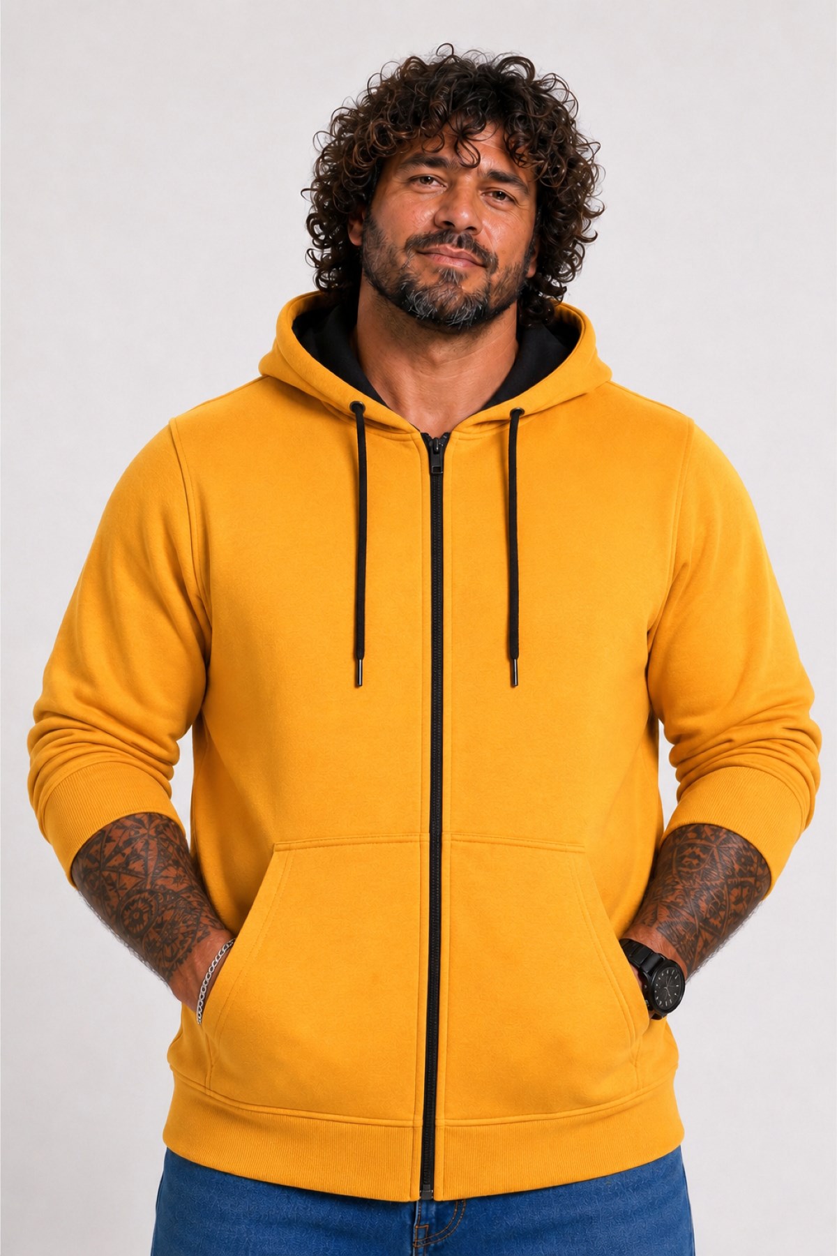Starbattal Büyük Beden Unisex Kapüşonlu 3ip Sweat 11701 HARDAL