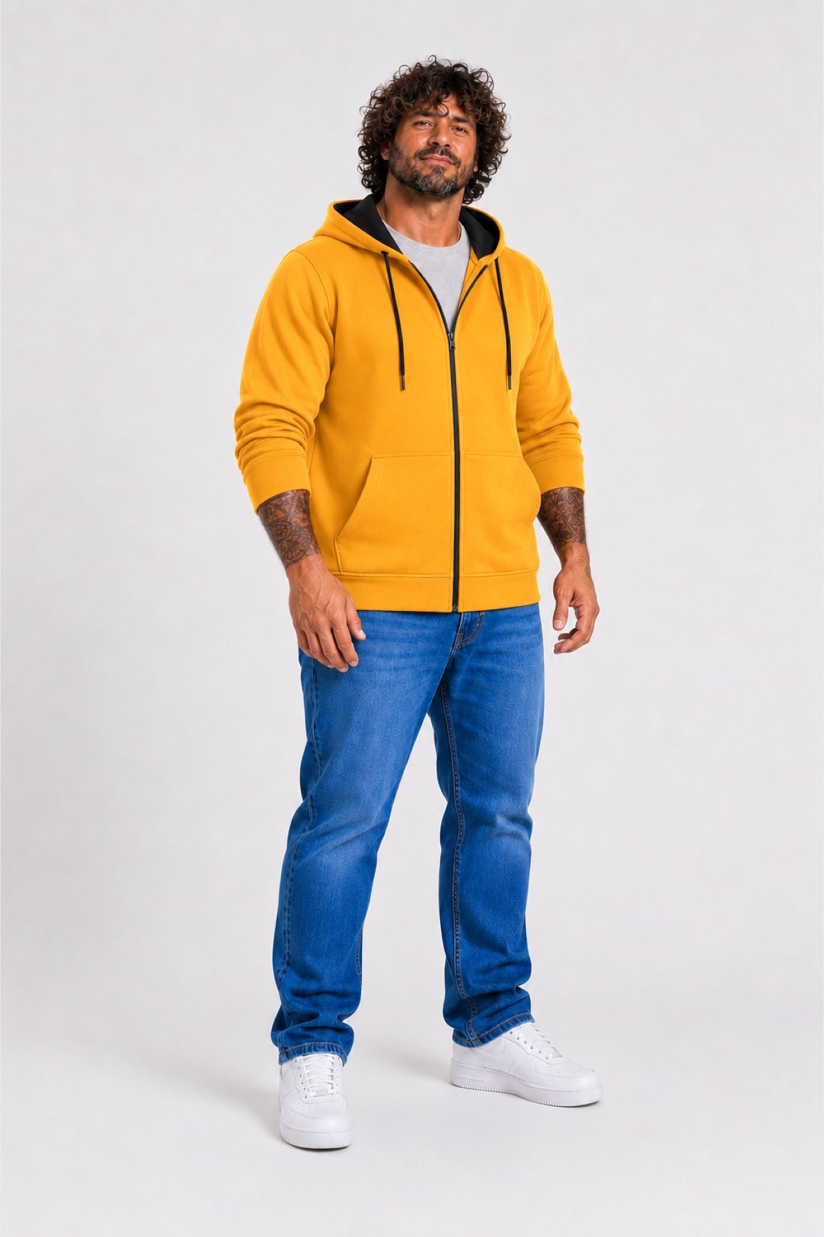 Starbattal Büyük Beden Unisex Kapüşonlu 3ip Sweat 11701 HARDAL