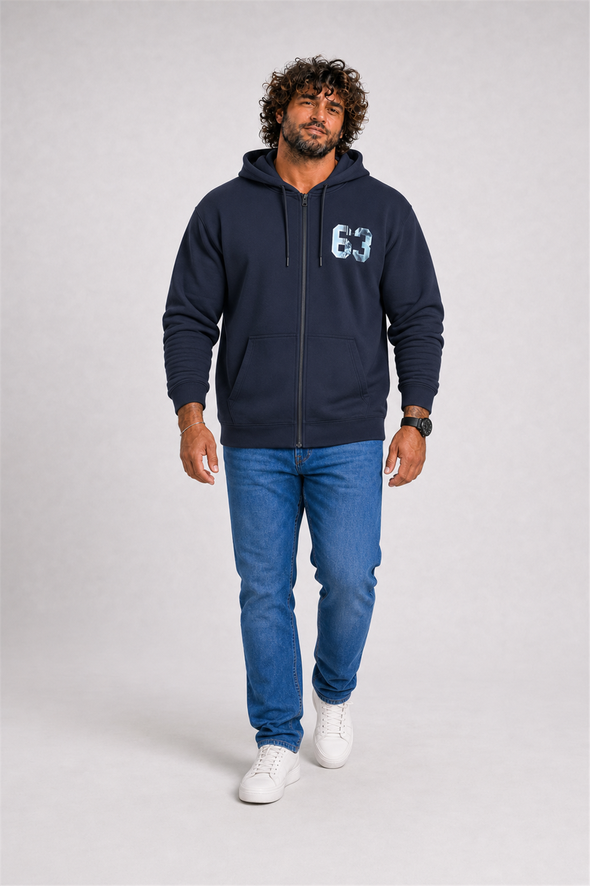Starbattal Büyük Beden Kapüşonlu Sweat Double Face Sixty Three 25704 LACIVERT