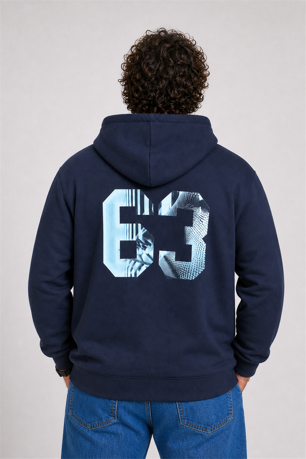 Starbattal Büyük Beden Kapüşonlu Sweat Double Face Sixty Three 25704 LACIVERT