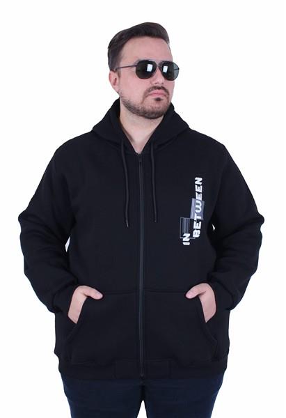 Starbattal Büyük Beden Kapüşonlu Fermuarlı 3ip Sweat İn Between 25717 SIYAH