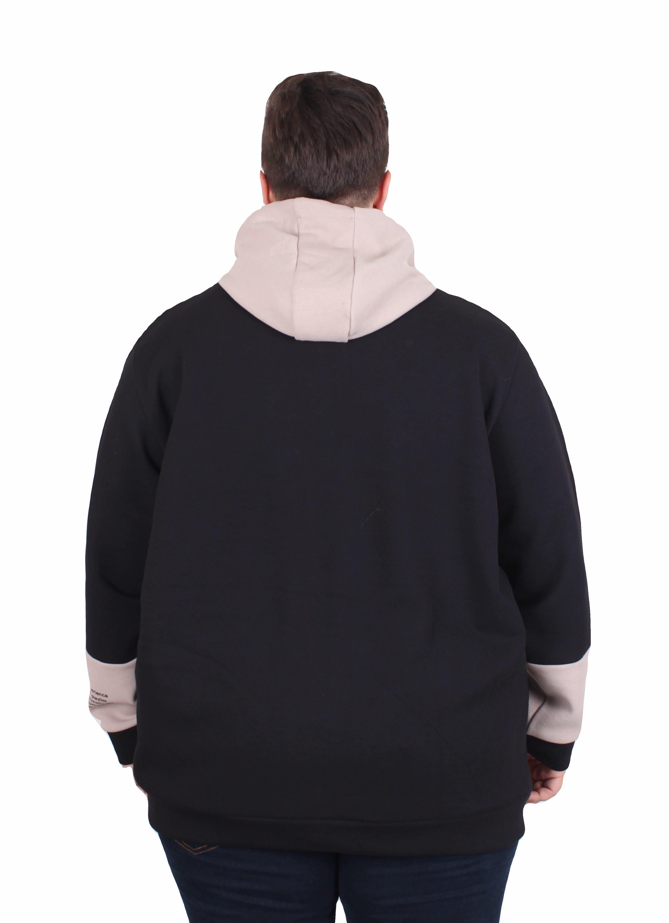 Starbattal Büyük Beden Kapüşonlu Sweat Double Face Trust 25701 SIYAH