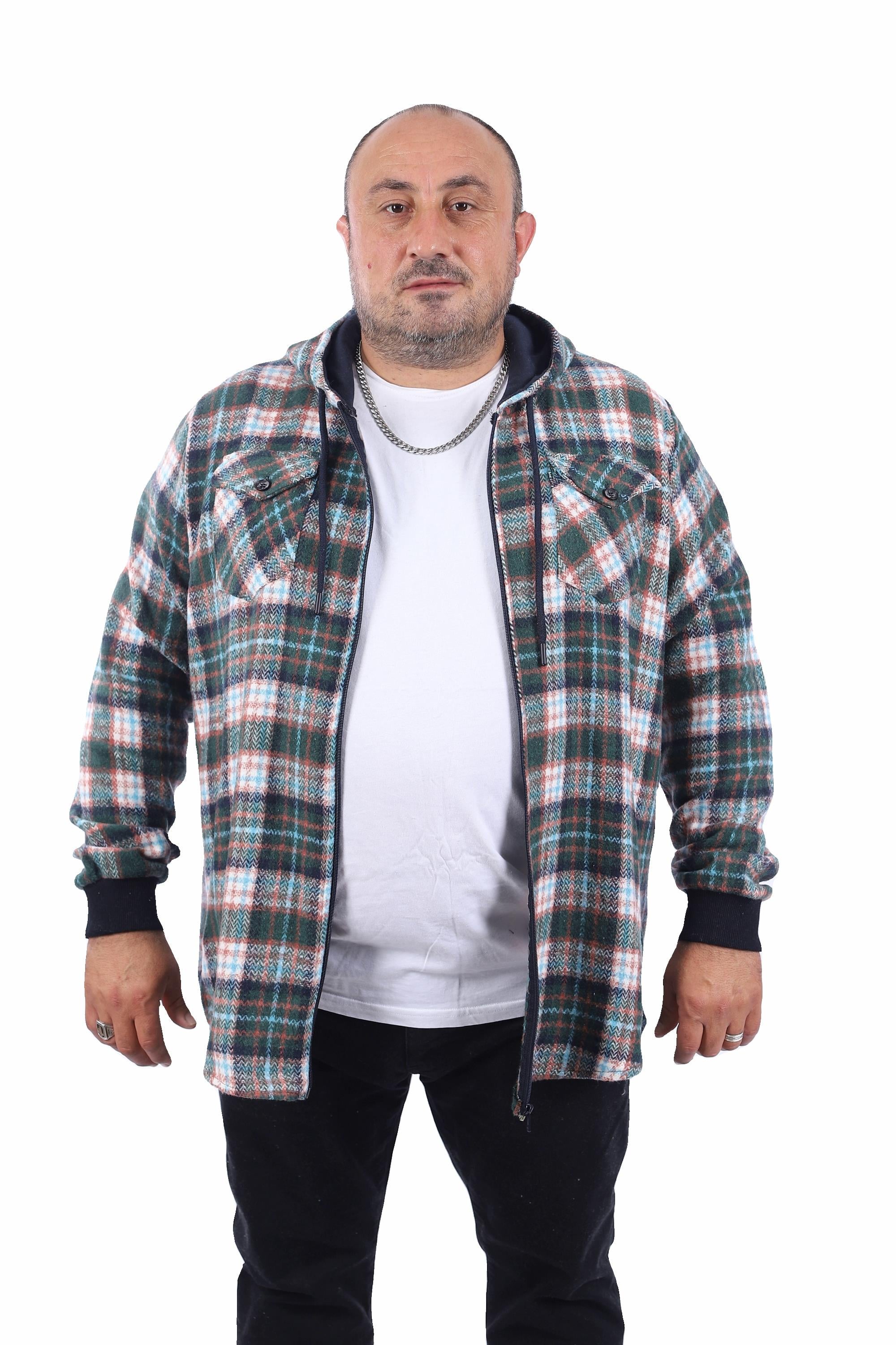 Starbattal Erkek Büyük Beden Kapüşonlu Sweat Oduncu Çiftcep 22203-1724