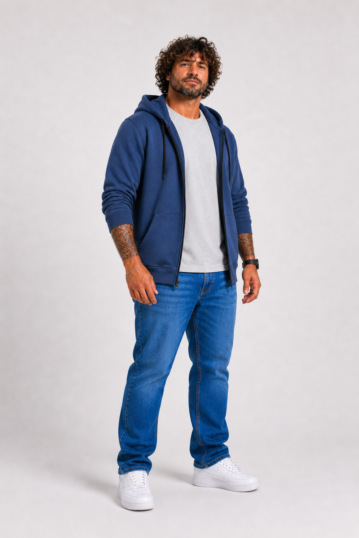 Starbattal Büyük Beden Unisex Kapüşonlu 3ip Sweat 11701 INDIGO