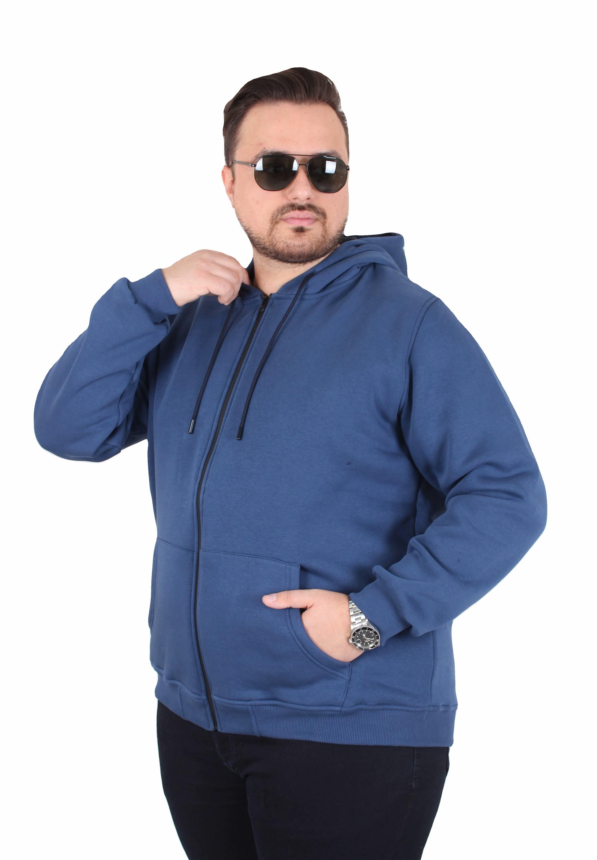 Starbattal Büyük Beden Unisex Kapüşonlu 3ip Sweat 11701 INDIGO