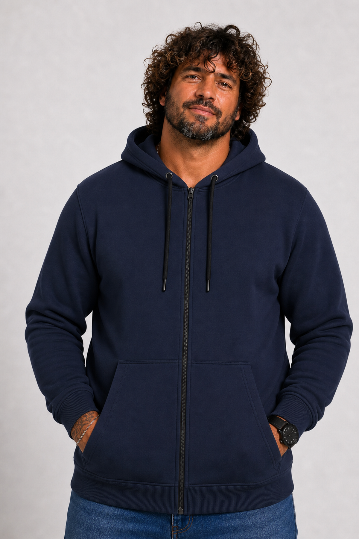 Starbattal Büyük Beden Unisex Kapüşonlu 3ip Sweat 11701 Koyu Lacivert