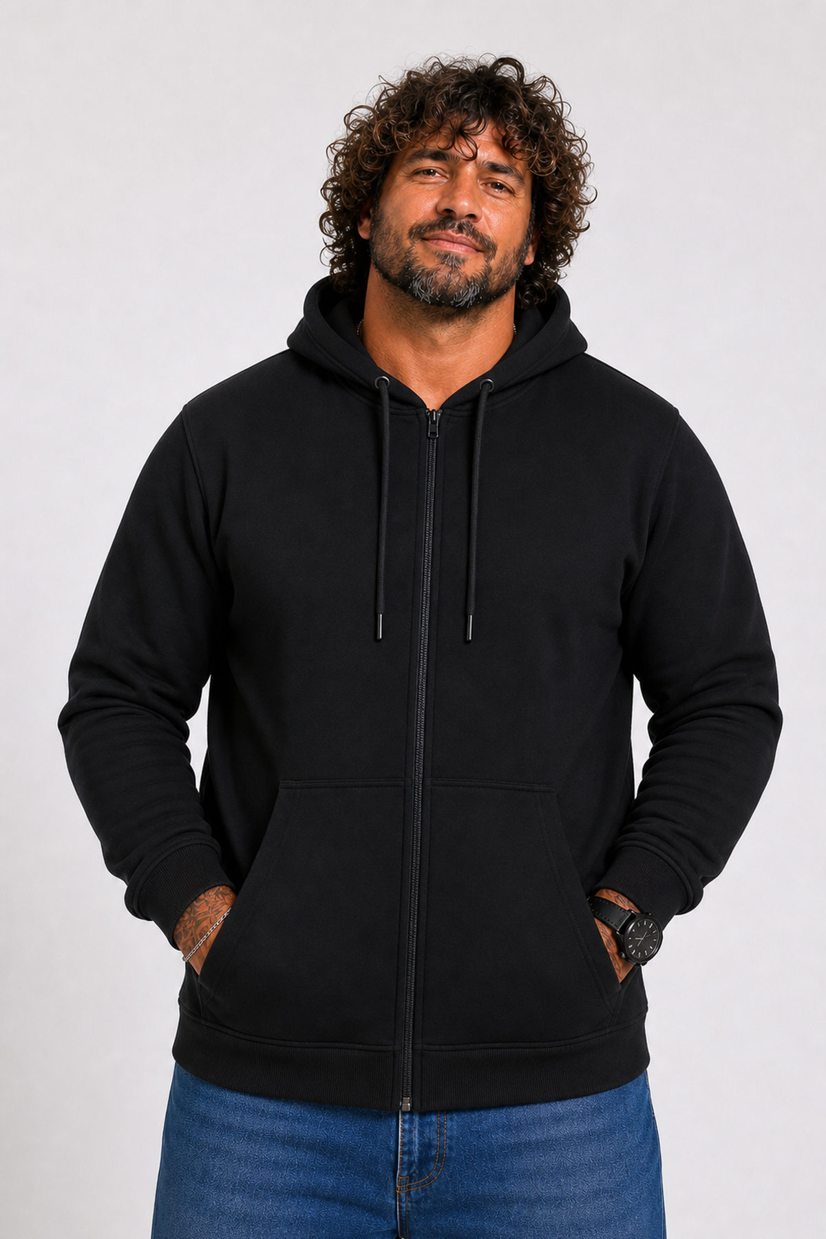 Starbattal Büyük Beden Unisex Kapüşonlu 3ip Sweat 11701 SIYAH
