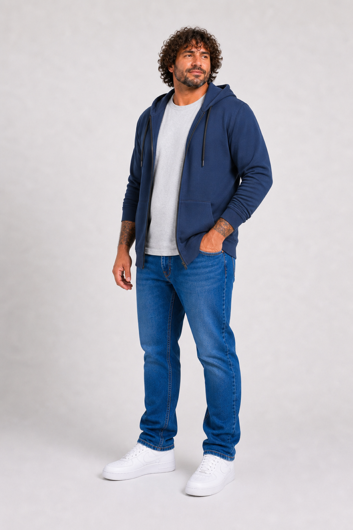 Starbattal Büyük Beden Basic Mevsimlik Fermuarlı Kapüşonlu Sweat 22751 INDIGO