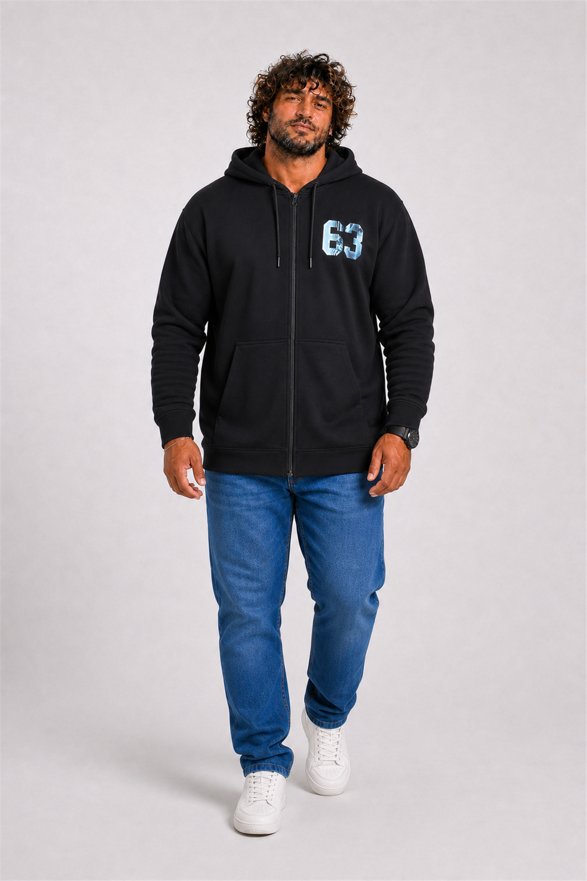 Starbattal Büyük Beden Kapüşonlu Sweat Double Face Sixty Three 25704 SIYAH