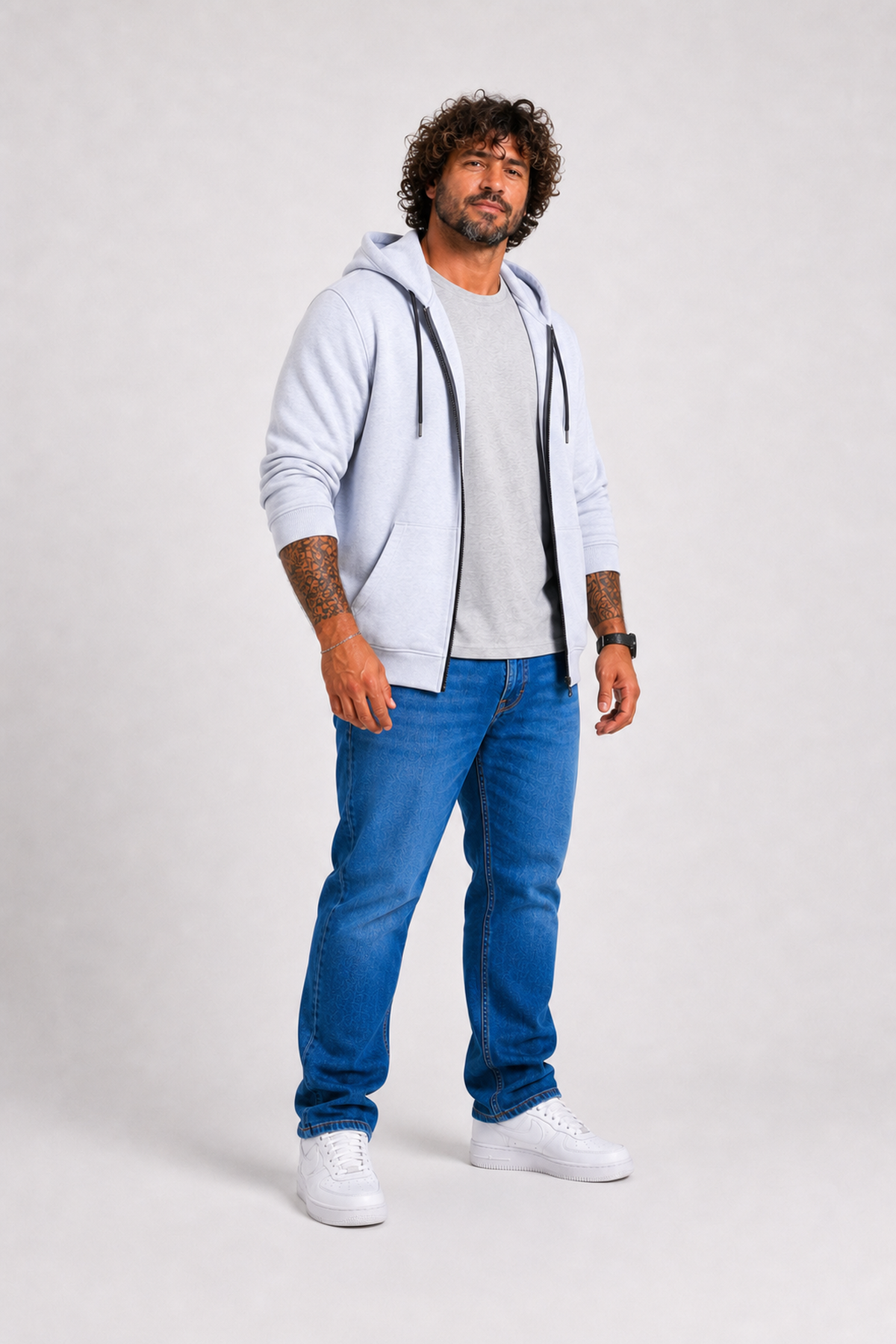 Starbattal Büyük Beden Unisex Kapüşonlu 3ip Sweat 11701 GRI