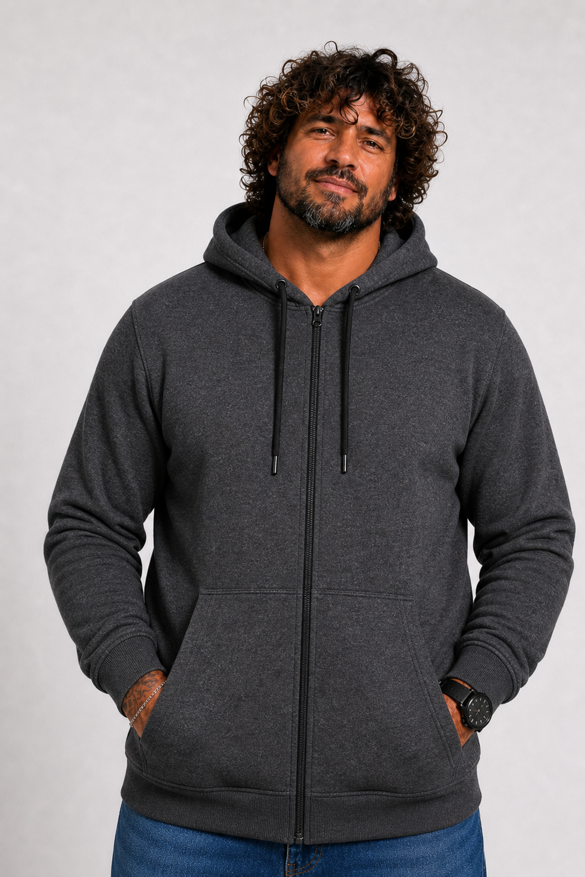 Starbattal Büyük Beden Unisex Kapüşonlu 3ip Sweat 11701 ANTRASİT MELANJ