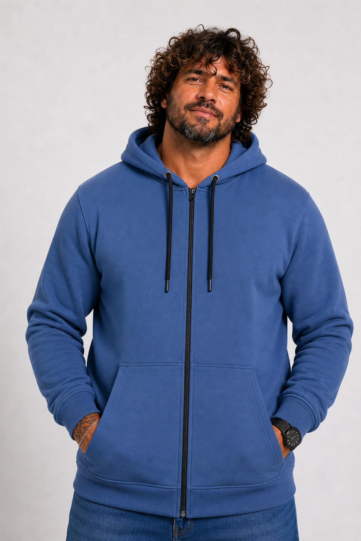 Starbattal Büyük Beden Unisex Kapüşonlu 3ip Sweat 11701 INDIGO