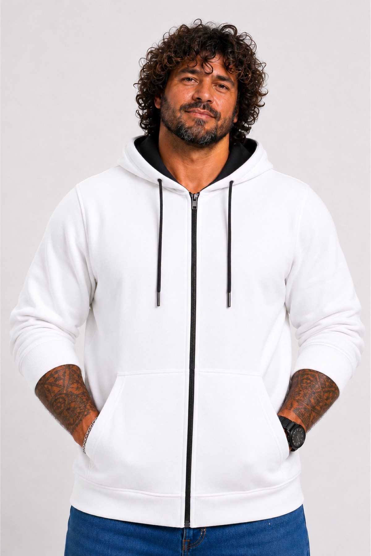Starbattal Büyük Beden Unisex Kapüşonlu 3ip Sweat 11701 EKRU
