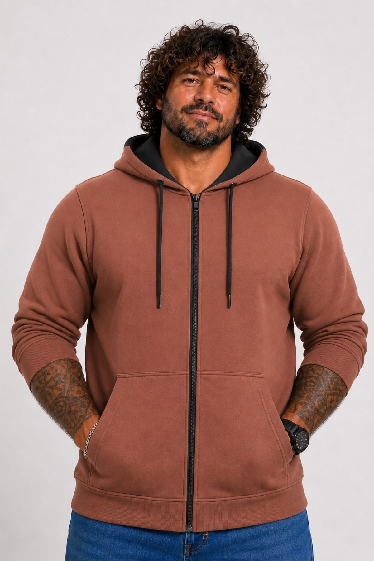 Starbattal Büyük Beden Unisex Kapüşonlu 3ip Sweat 11701 TABA