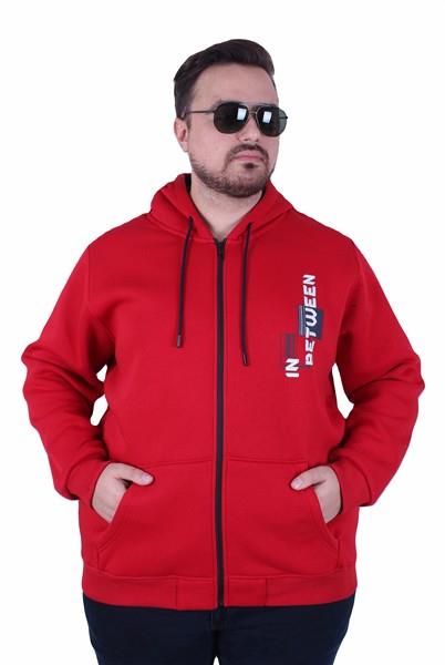 Starbattal Büyük Beden Kapüşonlu Fermuarlı 3ip Sweat İn Between 25717 KIRMIZI