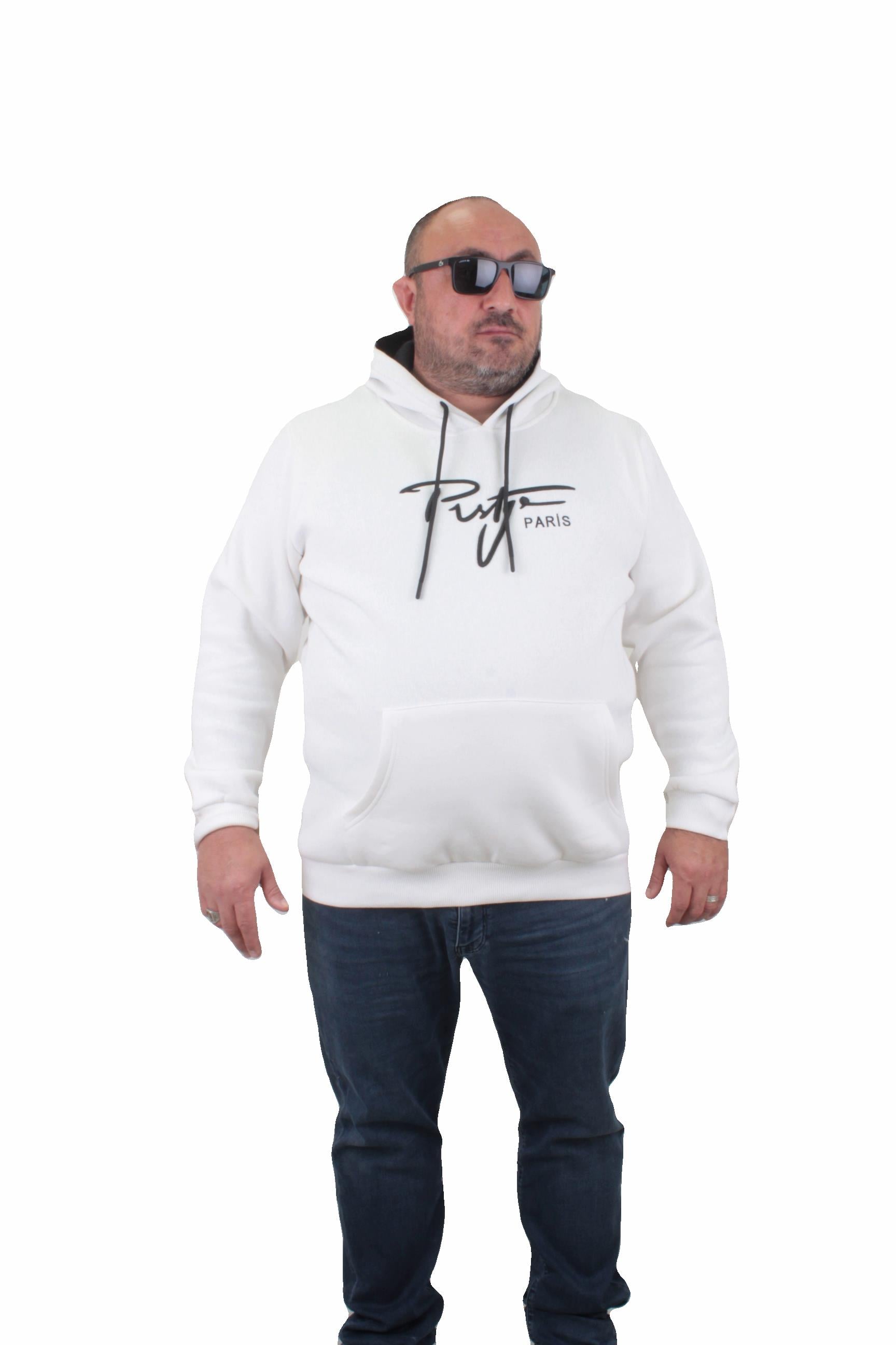 Starbattal Erkek Büyük Beden Kapuşonlu Sweat Prstge Paris 23208 EKRU