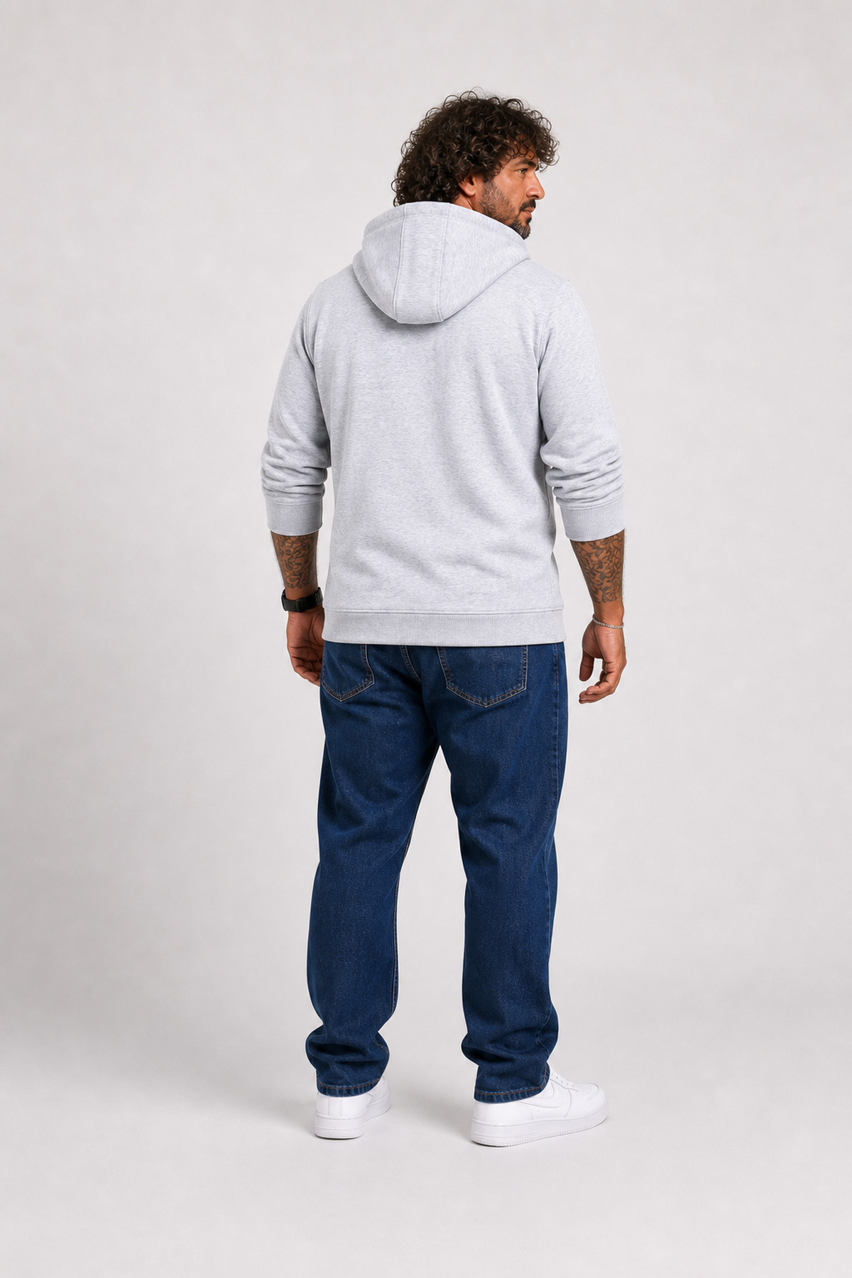 Starbattal Büyük Beden Unisex Kapüşonlu 3ip Sweat 11701 GRI MELANJ