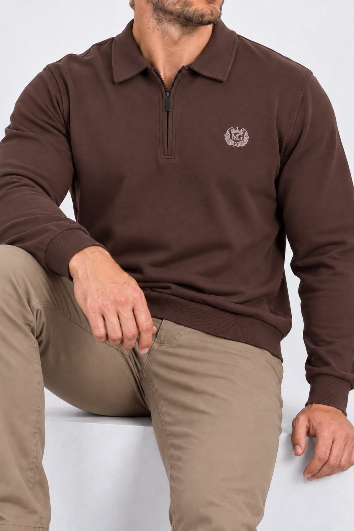 Starbattal Erkek Büyük Beden Polo Yaka Double Face Sweat 26708 KAHVERENGİ