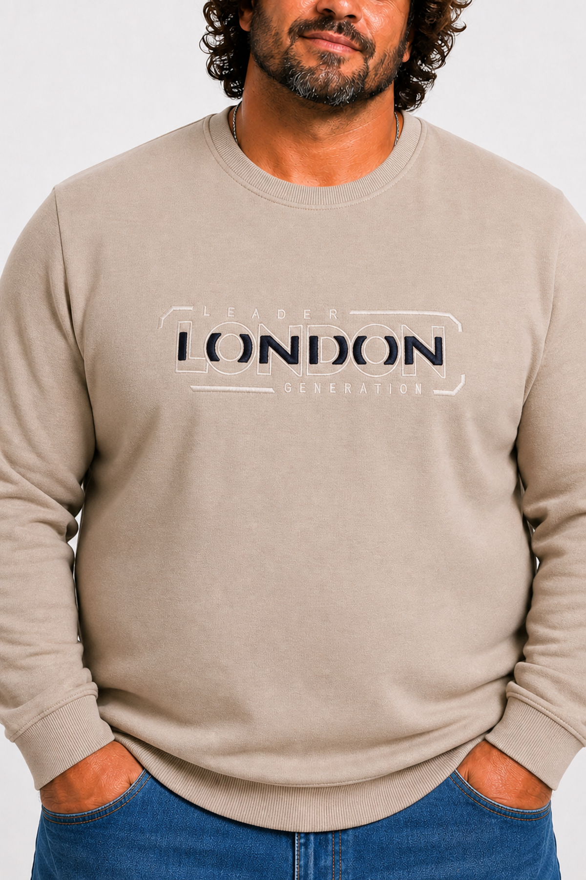 Starbattal Erkek Büyük Beden Sıfır Yaka 3ip Sweat London 24208 CAMEL