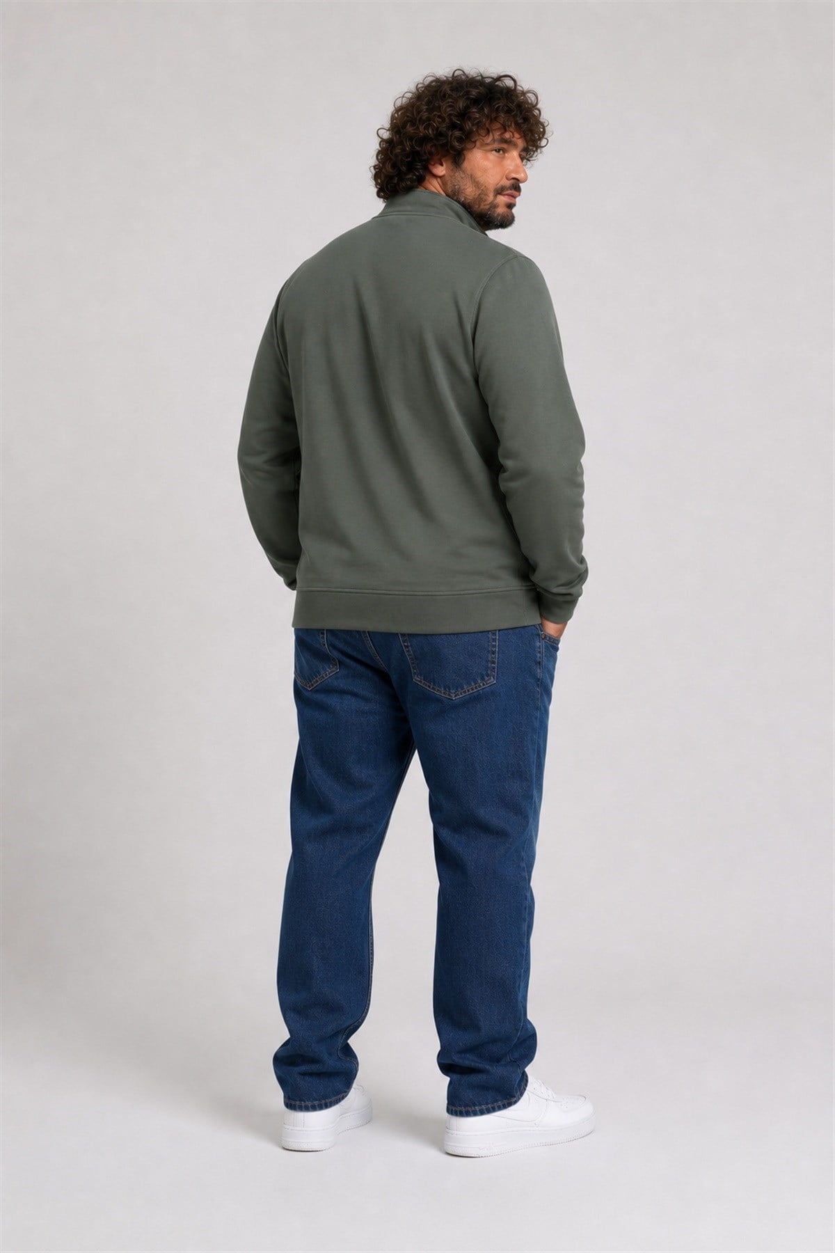 Starbattal Büyük Beden Basic Mevsimlik Fermuarlı Sweatshirt 22750 HAKI