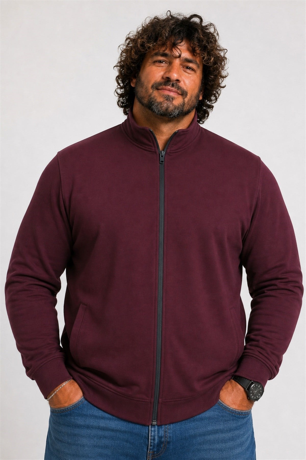 Starbattal Büyük Beden Basic Mevsimlik Fermuarlı Sweatshirt 22750 MURDUM