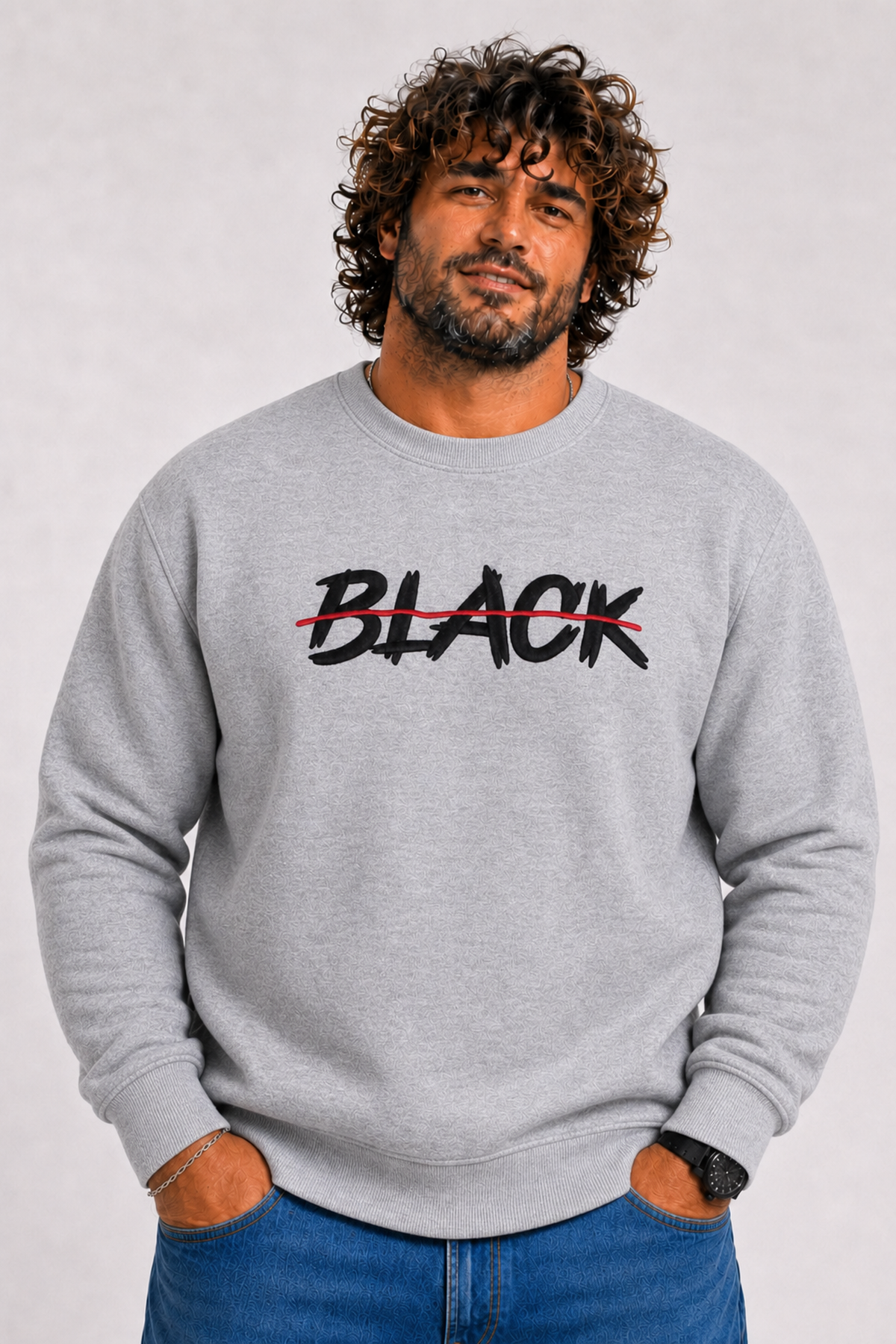 Starbattal Erkek Büyük Beden Sıfır Yaka 3ip Sweat Black 24202 GRI MELANJ