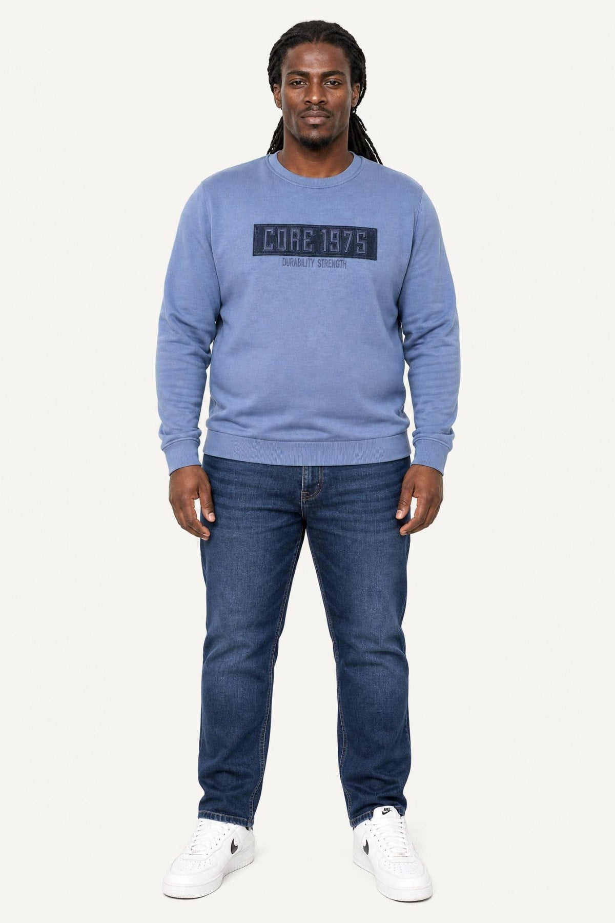 Starbattal Erkek Büyük Beden Sıfır Yaka 3ip Sweat Core 1975 24209 MAVI