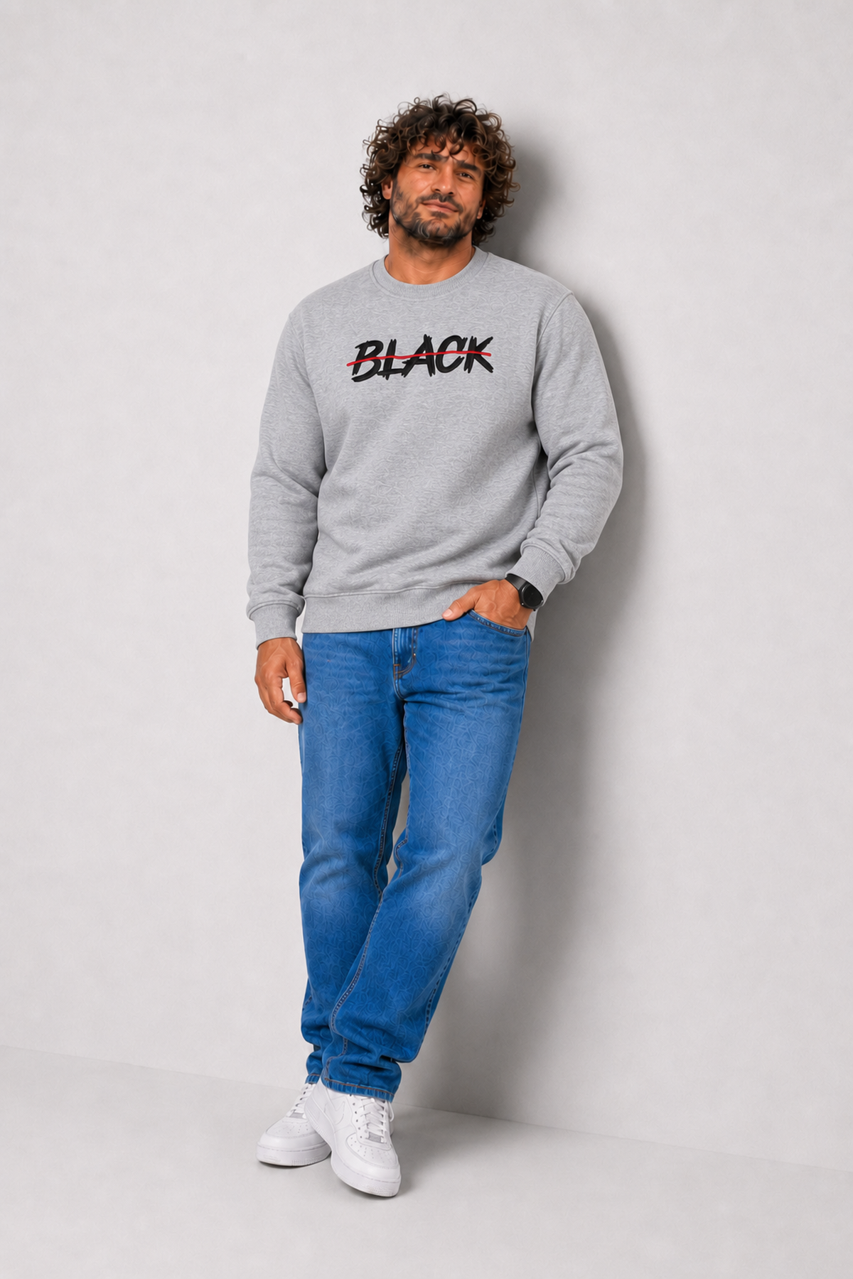 Starbattal Erkek Büyük Beden Sıfır Yaka 3ip Sweat Black 24202 GRI MELANJ