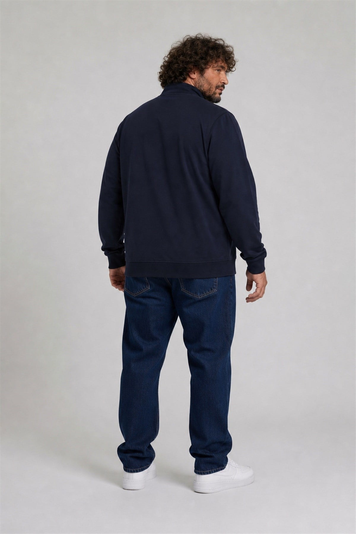 Starbattal Büyük Beden Basic Mevsimlik Fermuarlı Sweatshirt 22750 LACIVERT