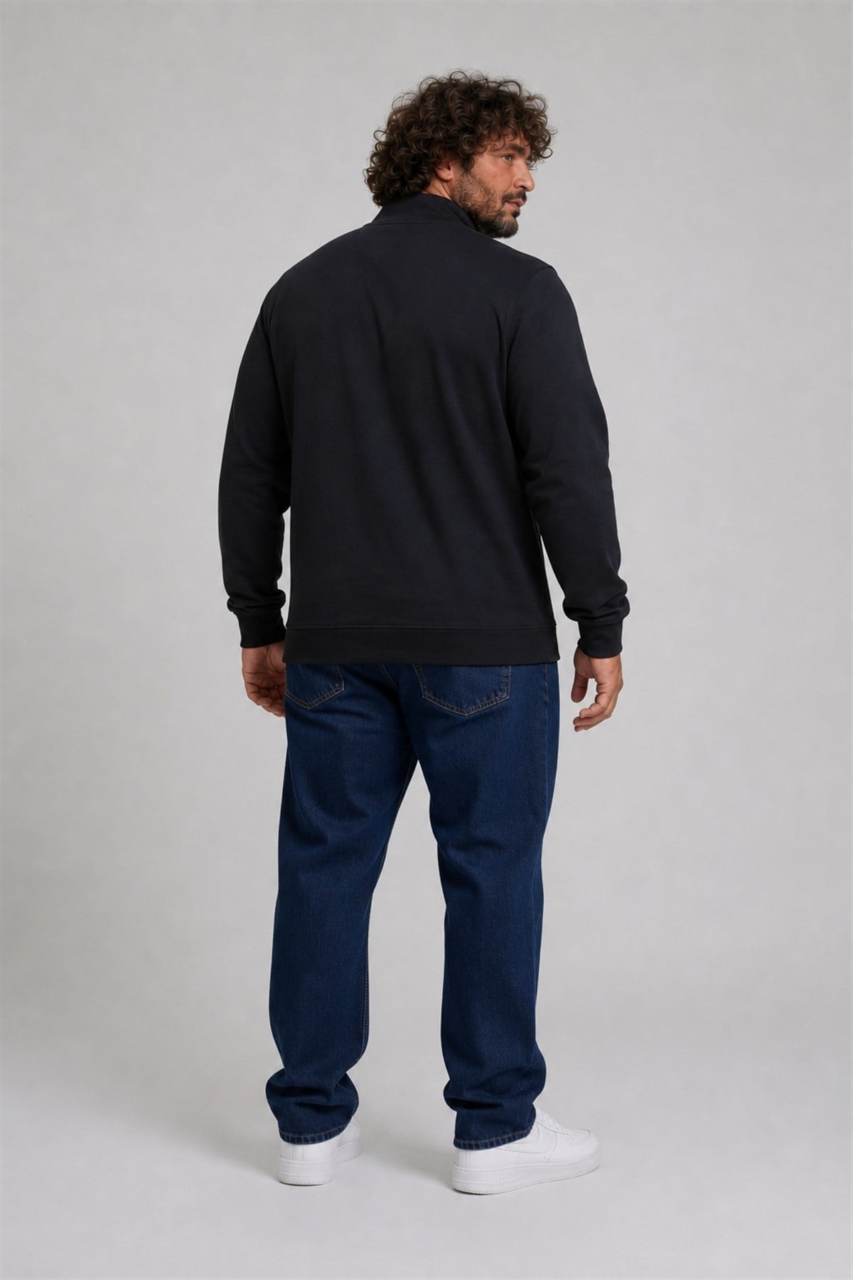 Starbattal Büyük Beden Basic Mevsimlik Fermuarlı Sweatshirt 22750 SIYAH