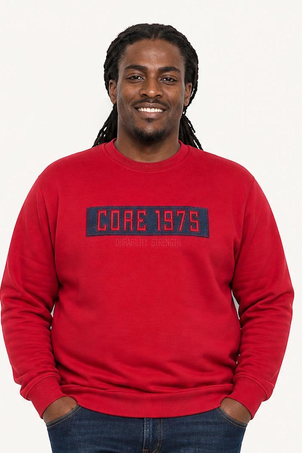 Starbattal Erkek Büyük Beden Sıfır Yaka 3ip Sweat Core 1975 24209 BORDO