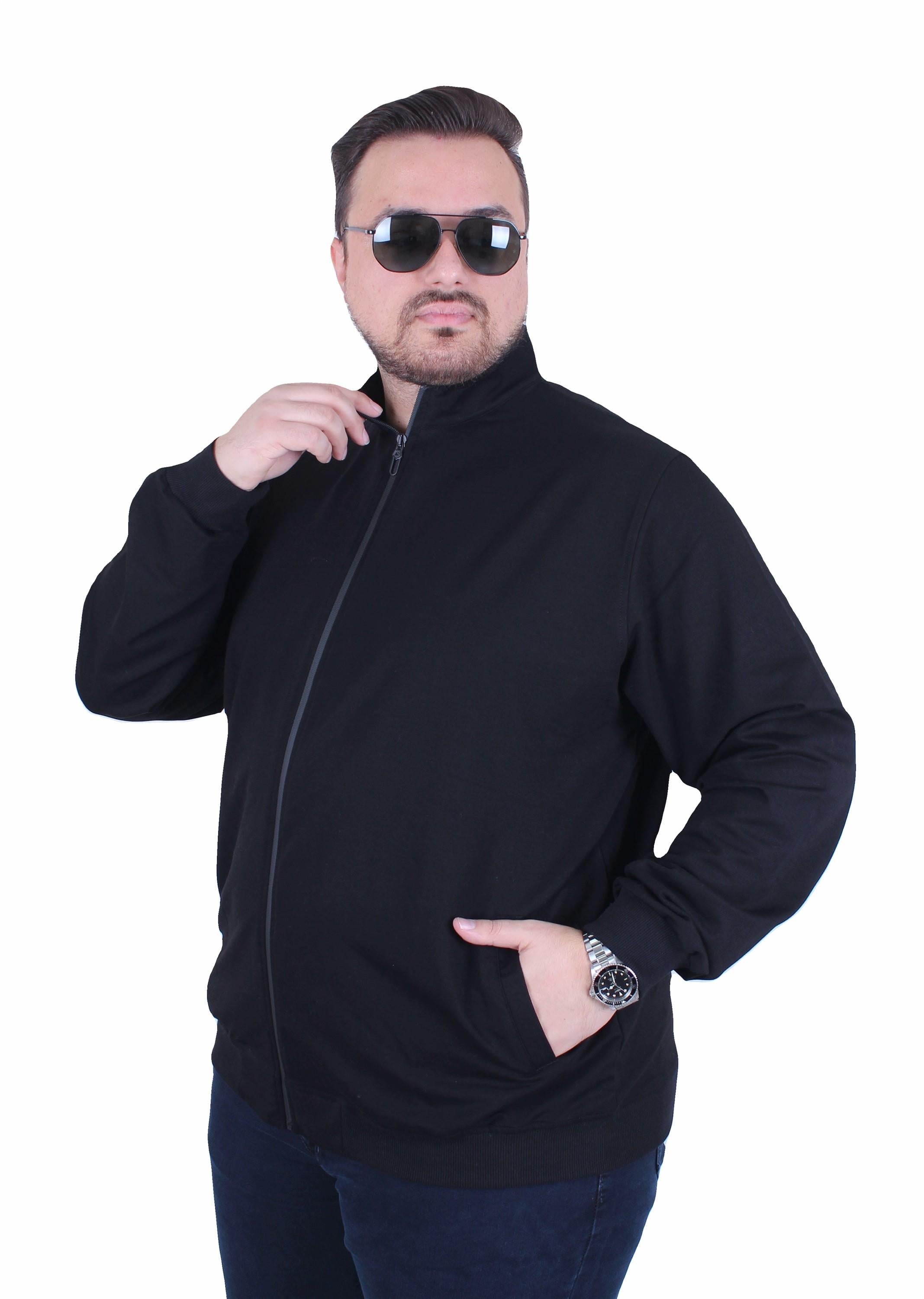 Starbattal Büyük Beden Basic Mevsimlik Fermuarlı Sweatshirt 22750 SIYAH