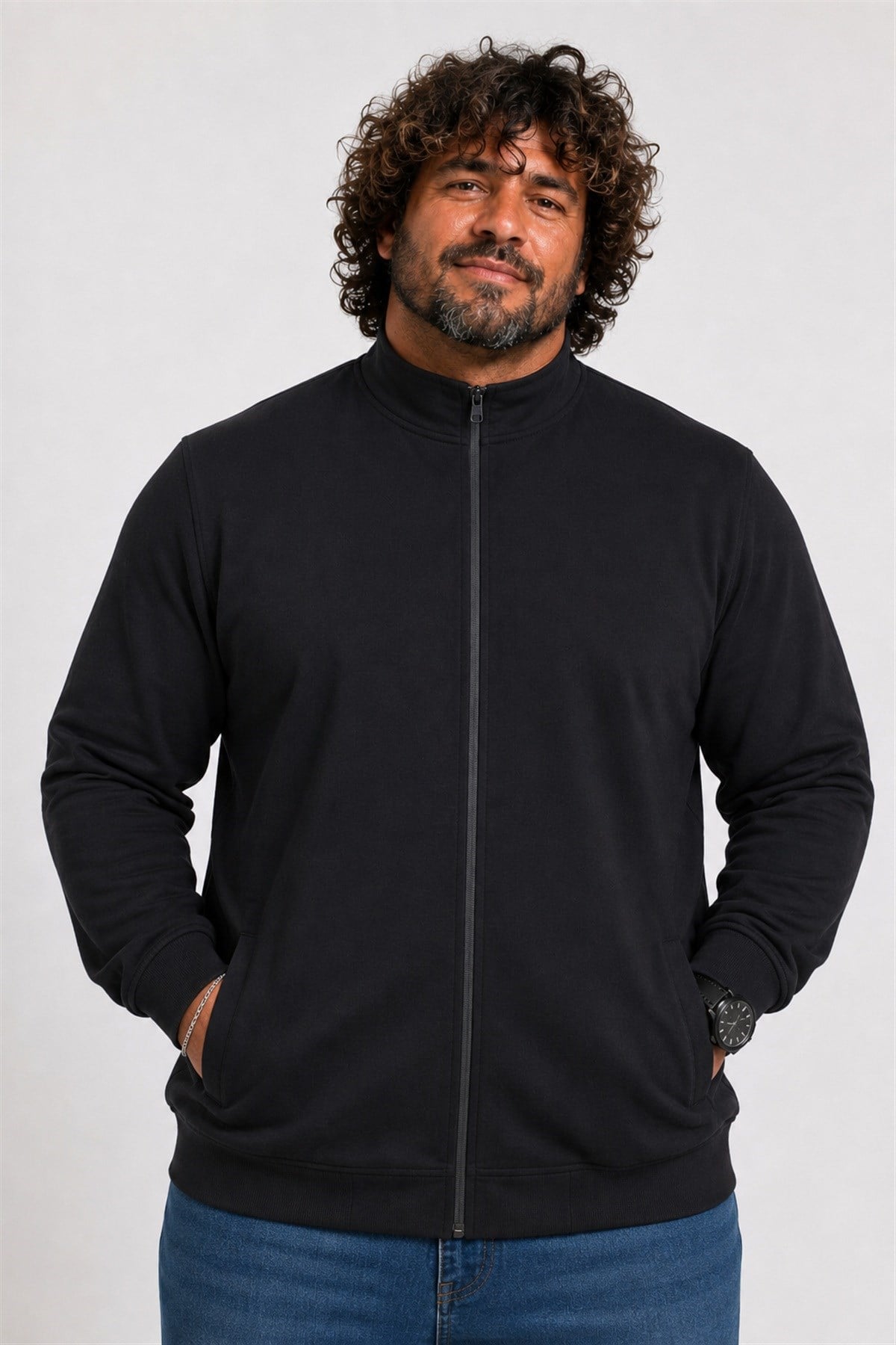 Starbattal Büyük Beden Basic Mevsimlik Fermuarlı Sweatshirt 22750 SIYAH