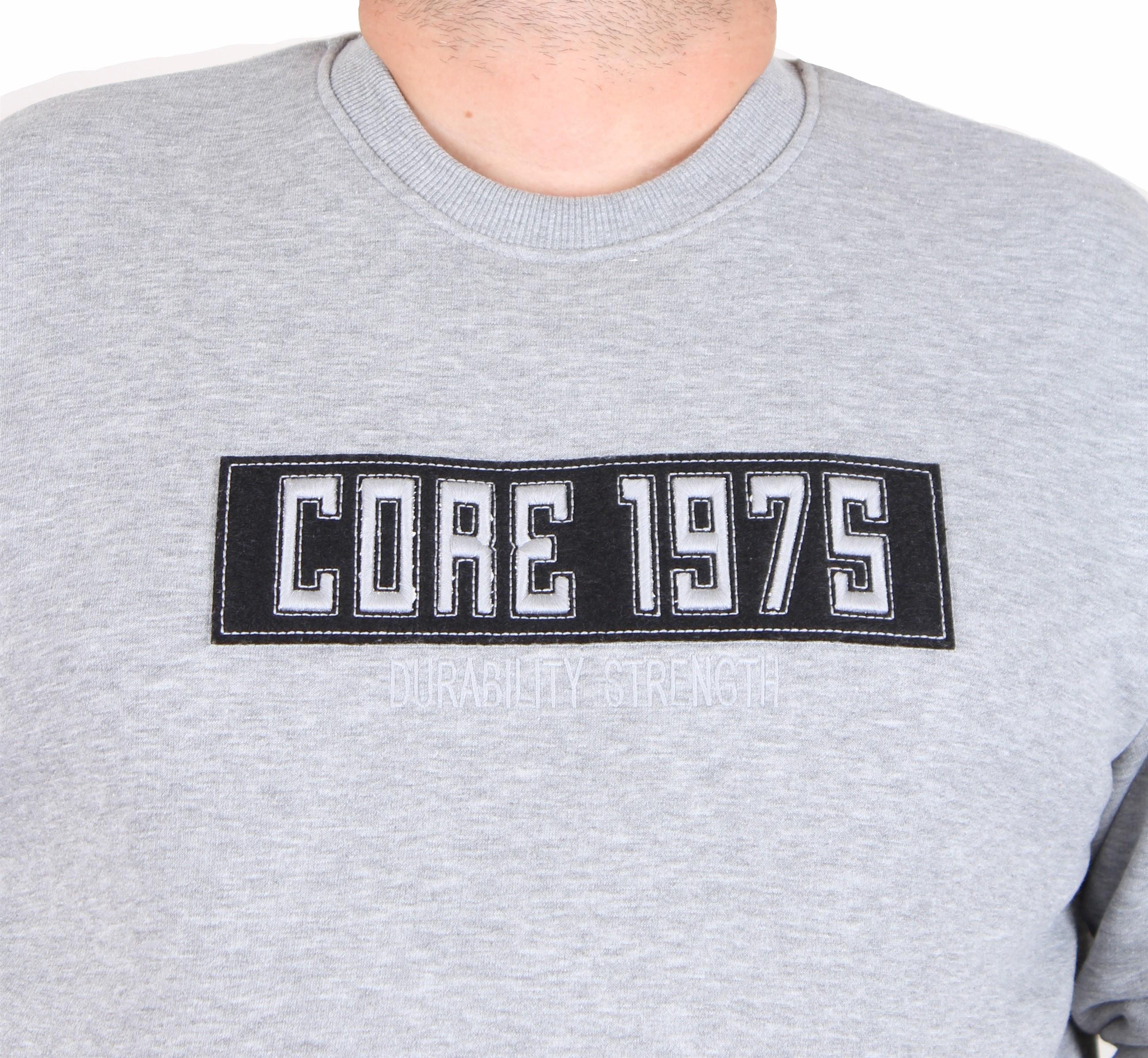 Starbattal Erkek Büyük Beden Sıfır Yaka 3ip Sweat Core 1975 24209 GRI MELANJ