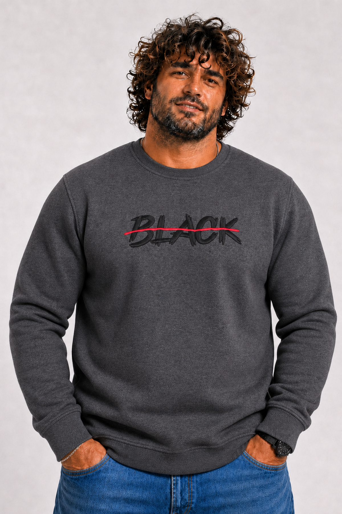 Starbattal Erkek Büyük Beden Sıfır Yaka 3ip Sweat Black 24202 ANTRASİT MELANJ