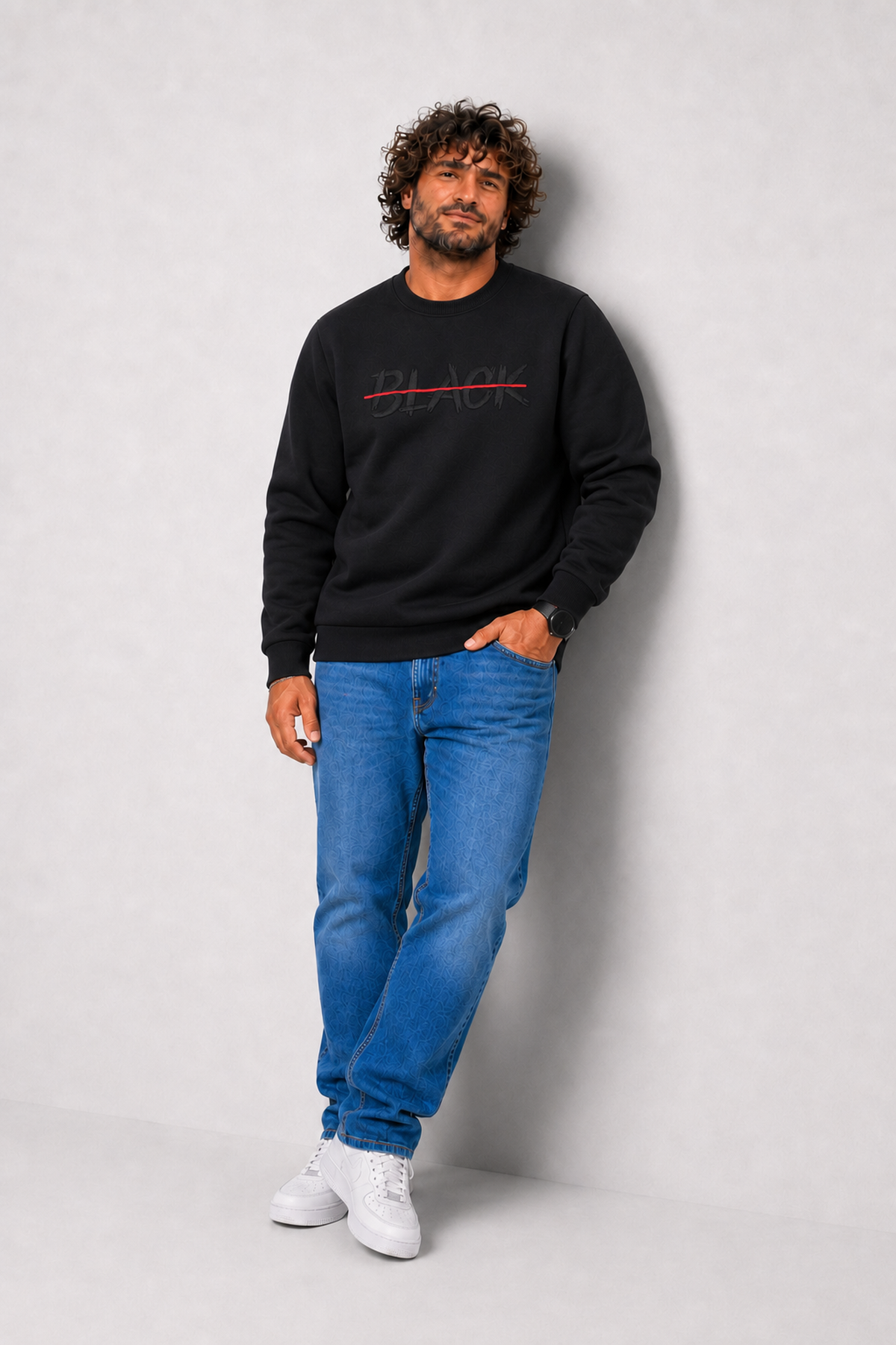 Starbattal Erkek Büyük Beden Sıfır Yaka 3ip Sweat Black 24202 SIYAH